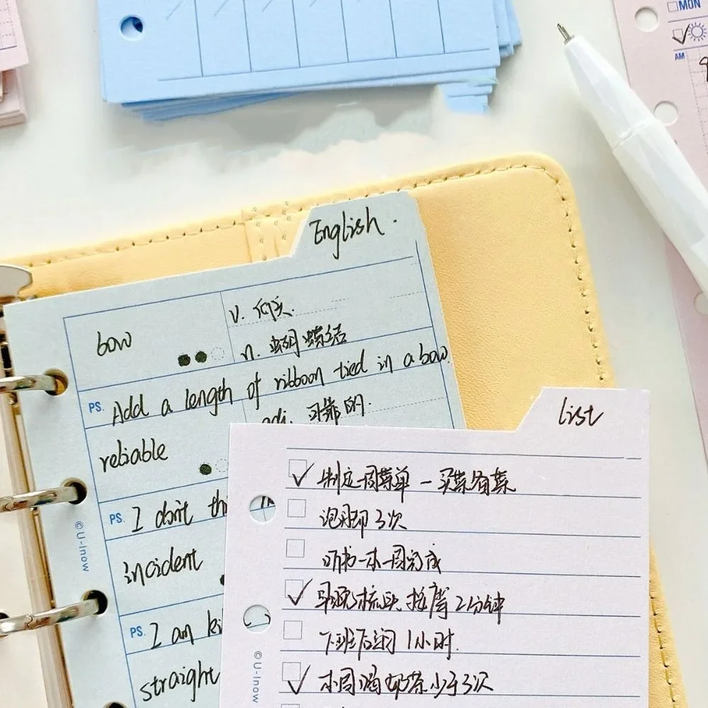 30 fogli di carta di ricarica per notebook a fogli mobili, indice di carta, pagine interne, raccoglitore di ricarica interno M5 a 5 fori, pagine di carta, elenco delle cose da fare, griglia di linea