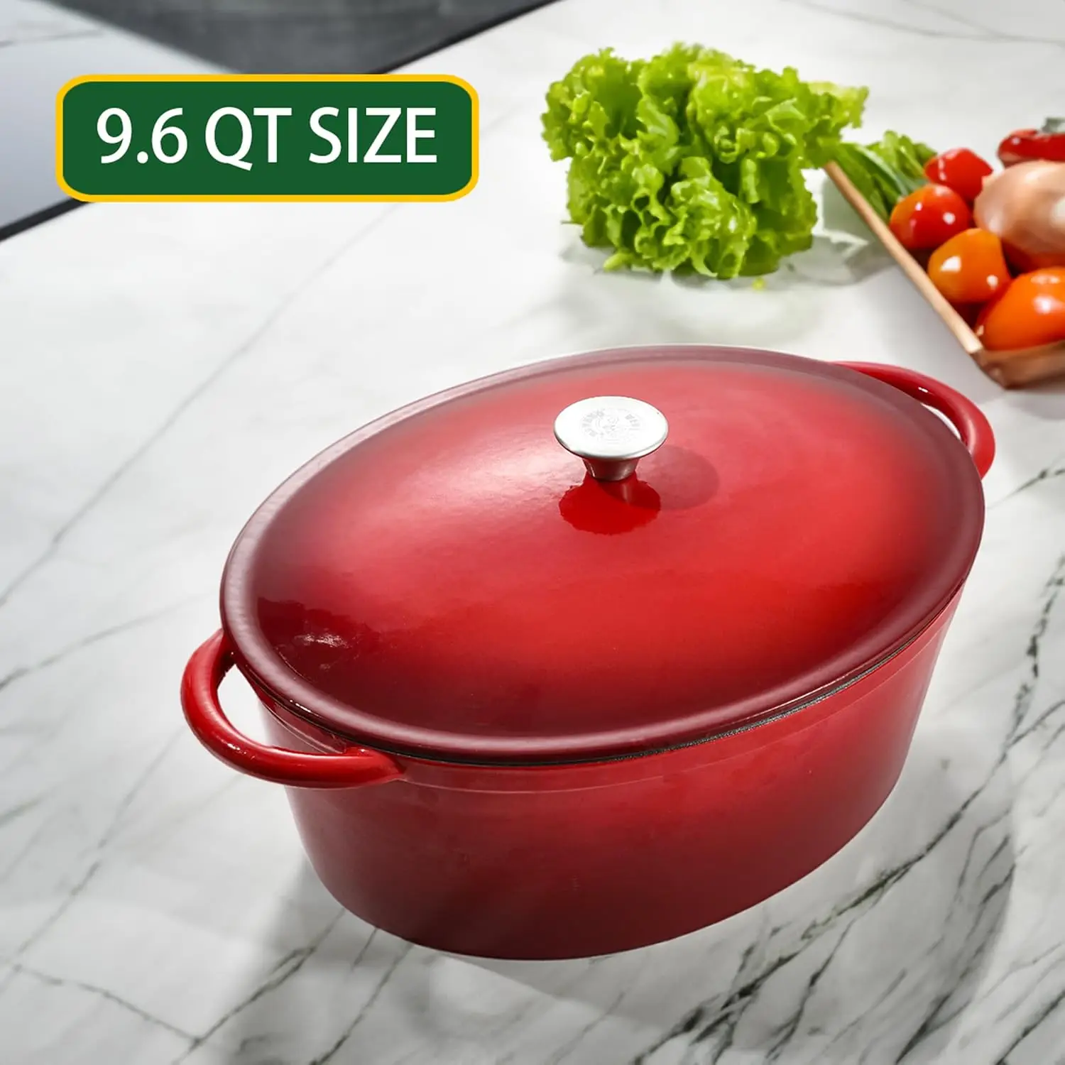 9.6 QT enamel cast iron dutch oven, red gradient color,cast iron pot (9.6 QT)