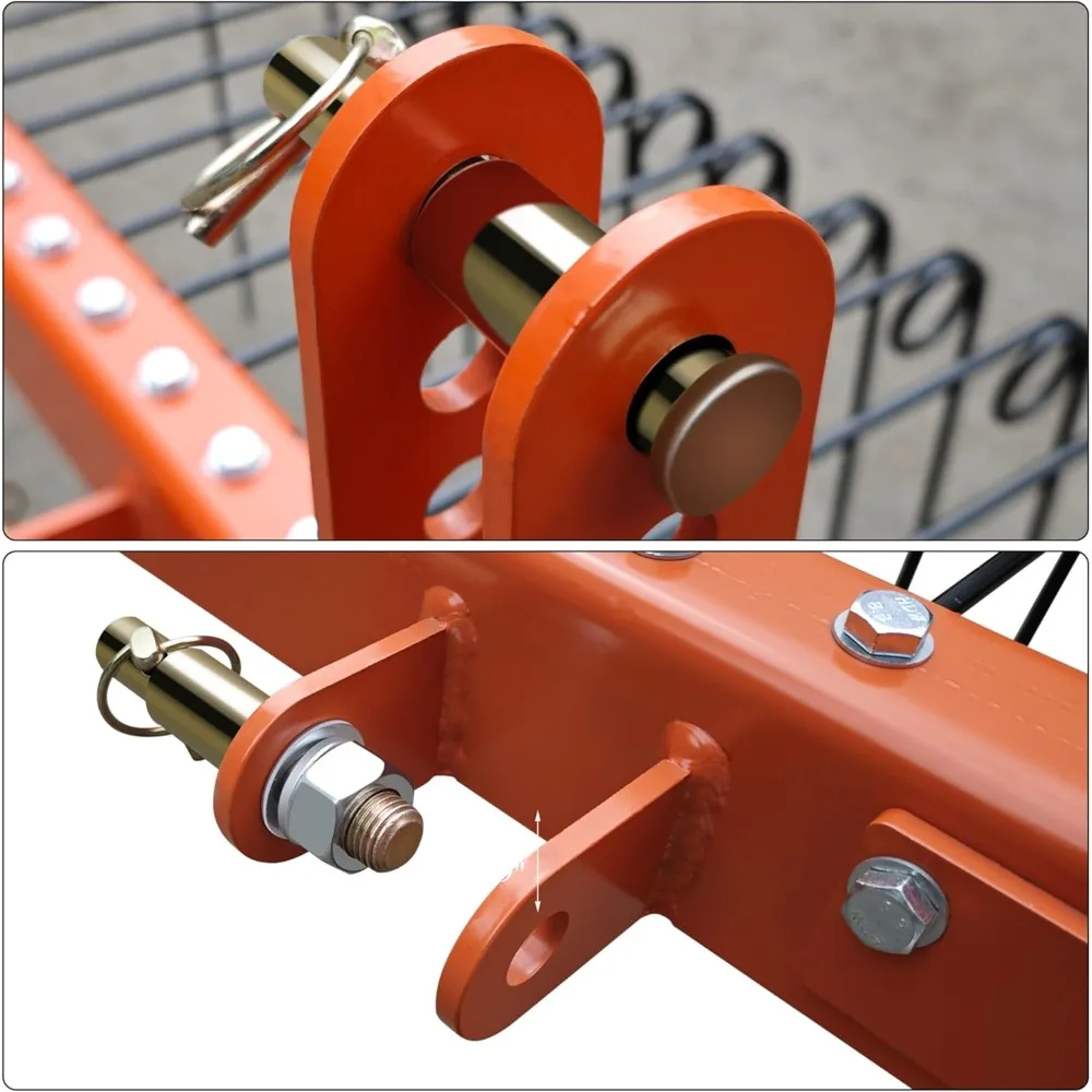 Point Landscape Rake for Tractor, 72 Spring Pine Straw Rake with 30 Steel Tines, Suitable for Cat1 Cat2