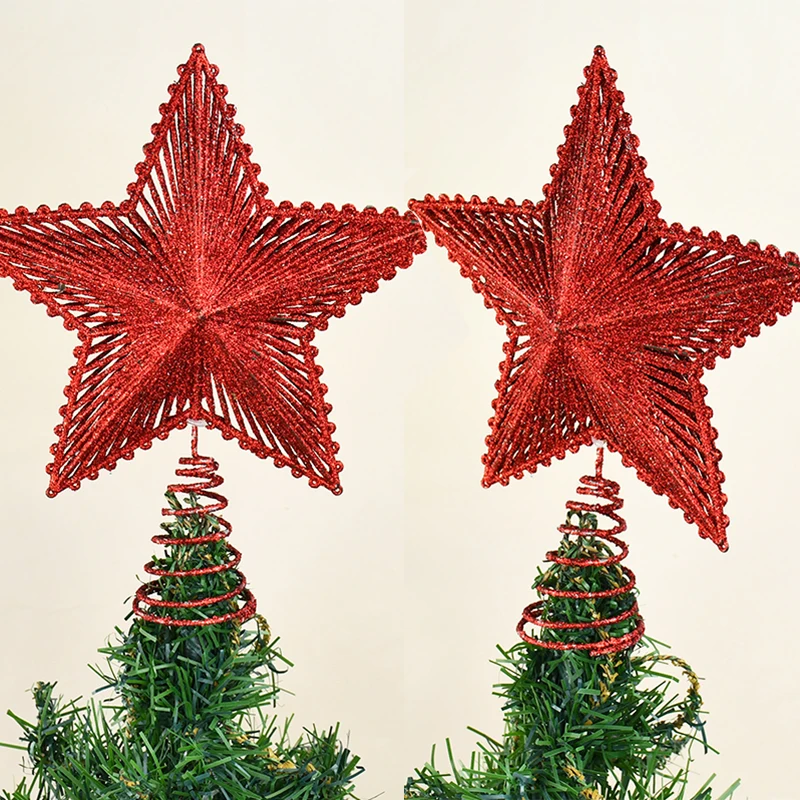 

22cm Glitter Christmas Tree Top Topper Gold Red Five-Pointed Star Xmas Tree Hanging Pendant Decoration For Home Navidad New Year