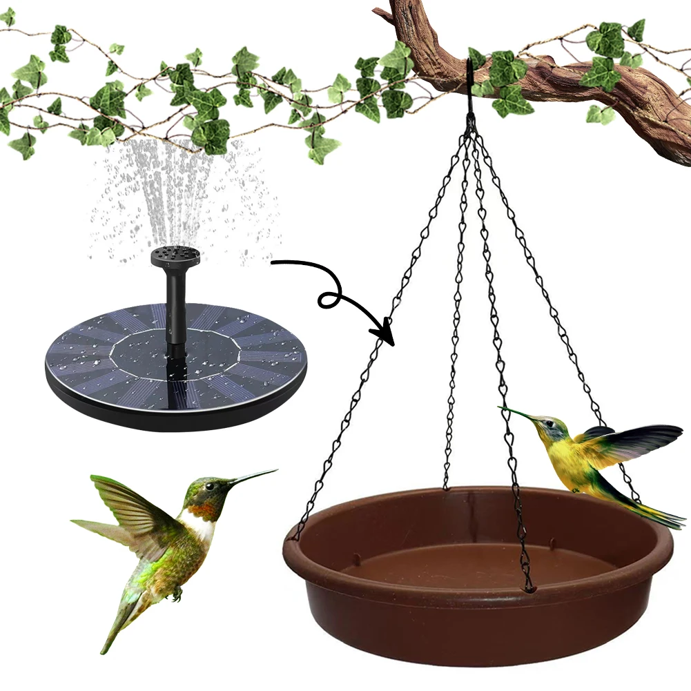 

Outdoor Tray Bird Water Drinker Solar Fountain Pool Outdoor Bird Bath Solar Powered Fountain Hanging Bird Feeder for Garden Yard