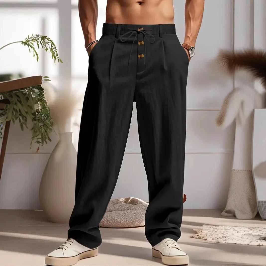 

Spring, summer and autumn new men's solid-color breathable beach pants, casual and comfortable men's long pants for home wear