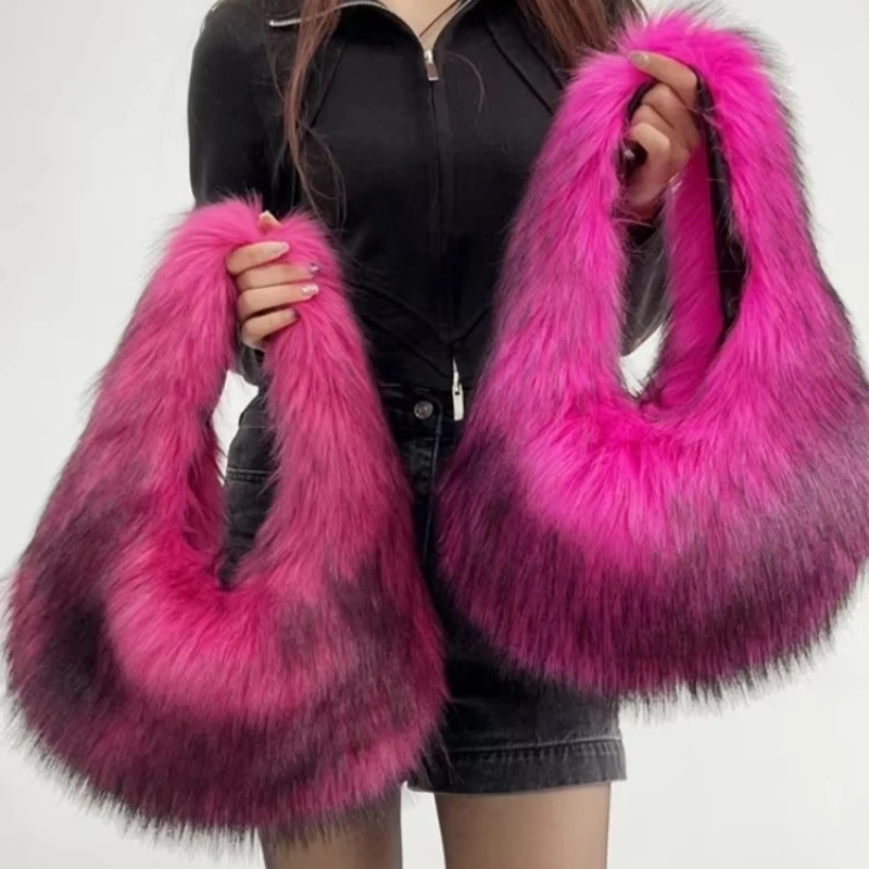 

Модная женская сумка из искусственного меха 2025, зимняя тенденция, мягкая однотонная мягкая пушистая сумка Y2K, студенческая сумка Hoobs