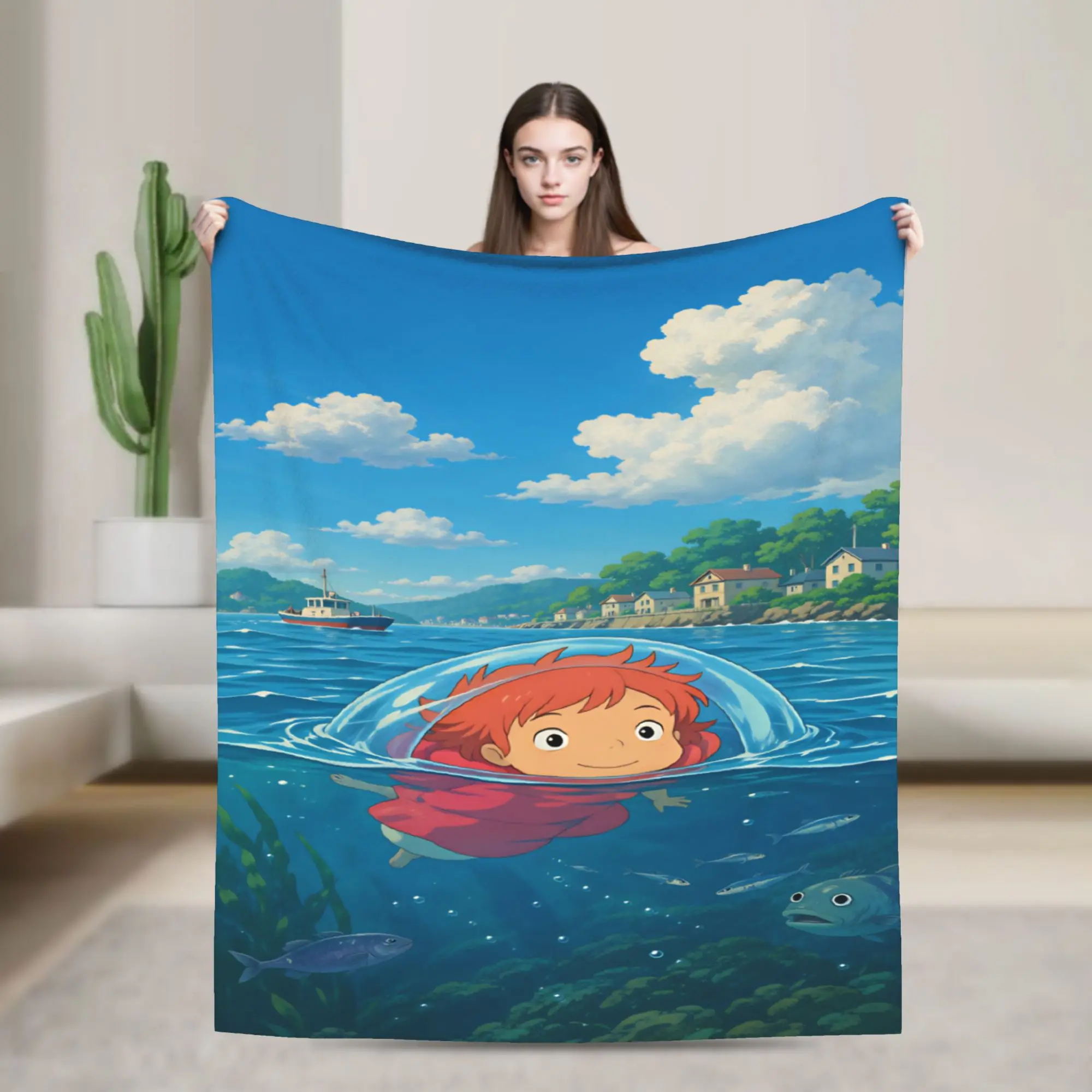 P-Ponyo-s Ocean Bubbles Super Soft Blanket  Picnic Plush Throw Blanket Pattern Couch Chair Flannel Bedspread Sofa Bed Cover