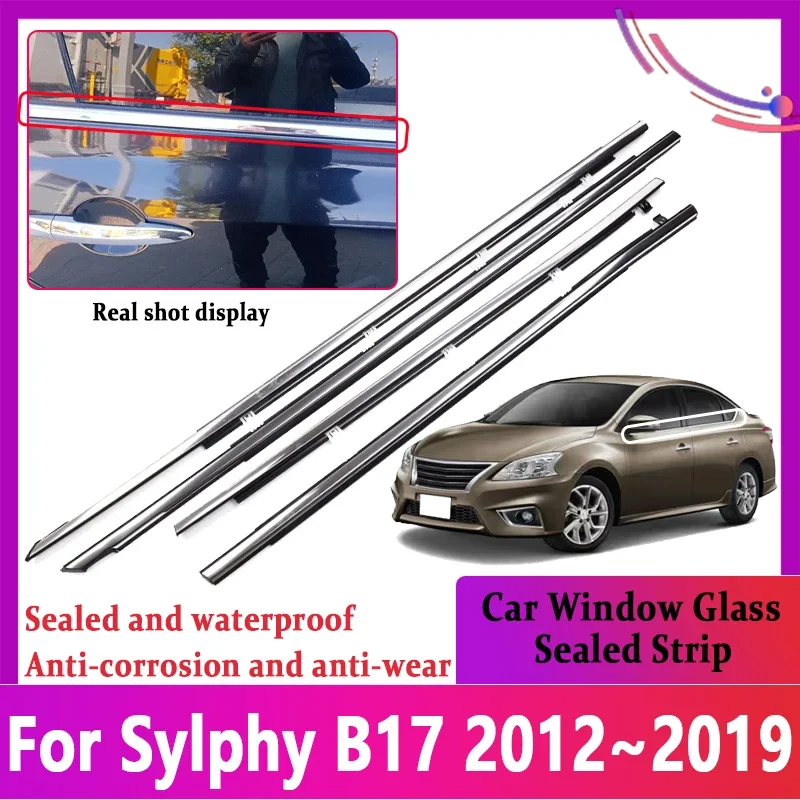 Car Accessories For Nissan Sylphy B17 Sentra 2012~2019 Window Weatherstrip Door Glass Sealed Strips Chrome Waterproof Sealing