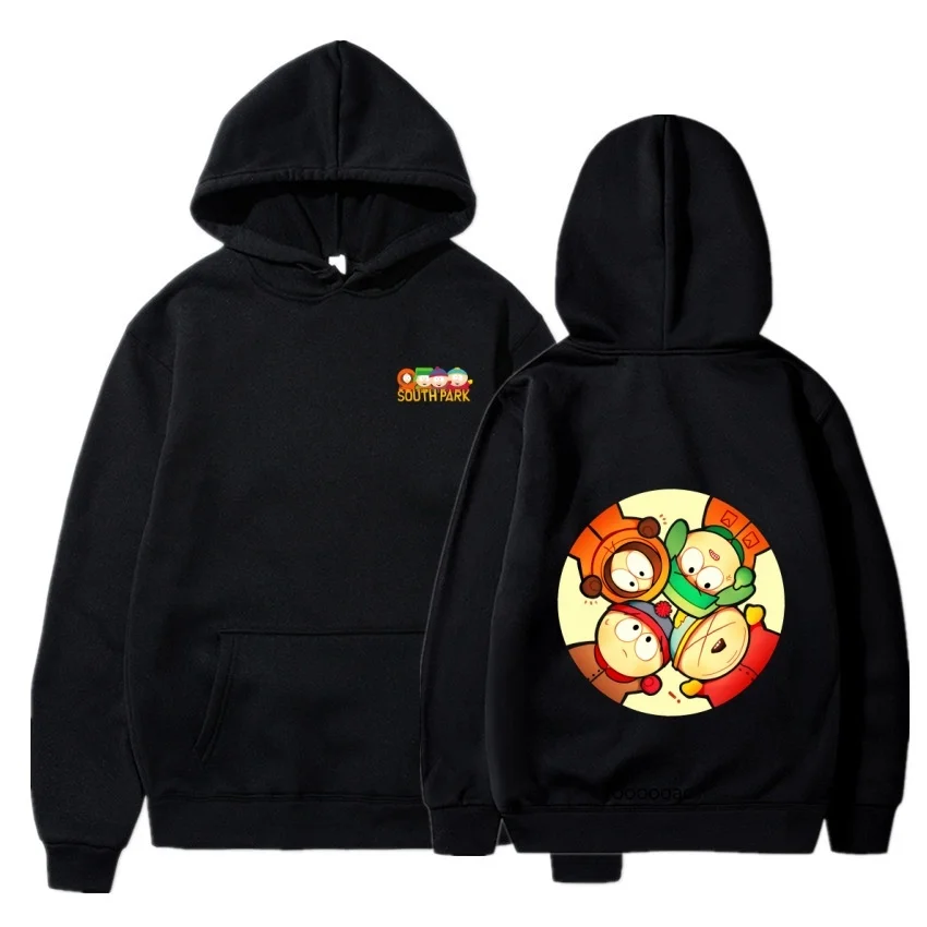 ساوث بارك أنيمي نمط هوديي الأزياء معطف دافئ الرجال الخريف والشتاء الموسم هوديي الشارع الأسود كم طويل هوديي