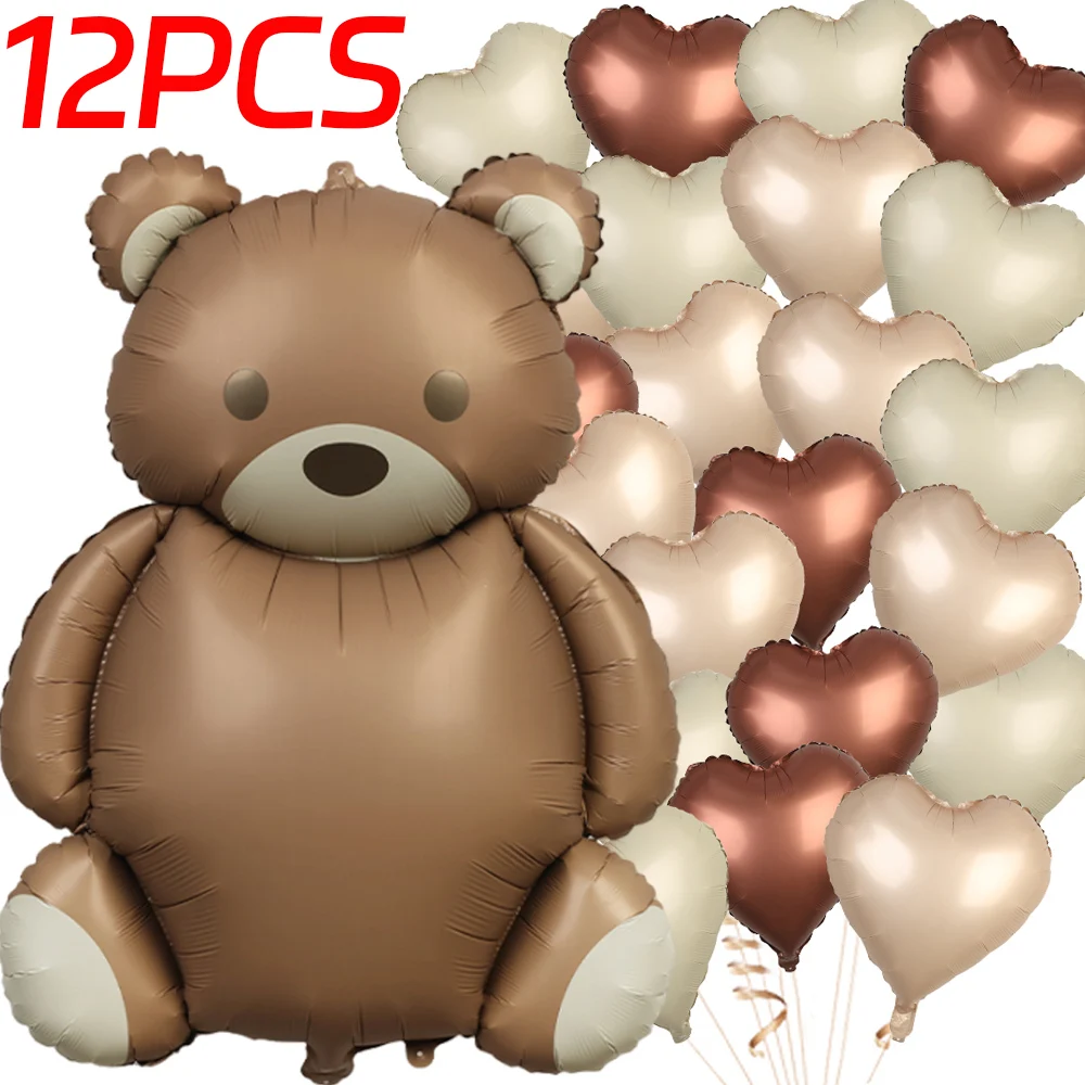 12/6PCS Cute Brown Bear Love Balloon Set Birthday Aluminum Film Decor Balloon Graduation Ceremony Welcome Baby Party Decoration