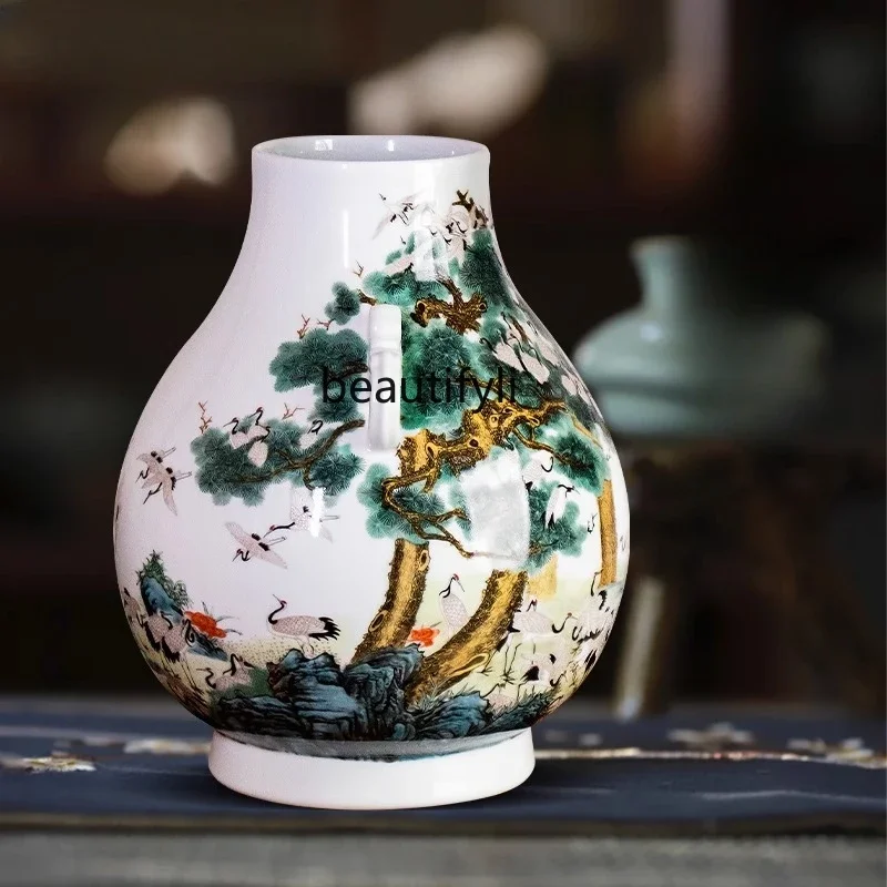 

Ceramic vase, Chinese antique Baihe Zun, living room decoration home flower arrangement gift box
