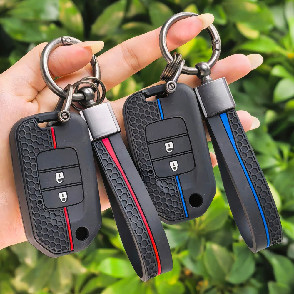 Silicone Keychain  Car Key Shell Case Fob Car Key Case For Honda Civic City Fit HR-V XR-V Folding Flip Key Bag