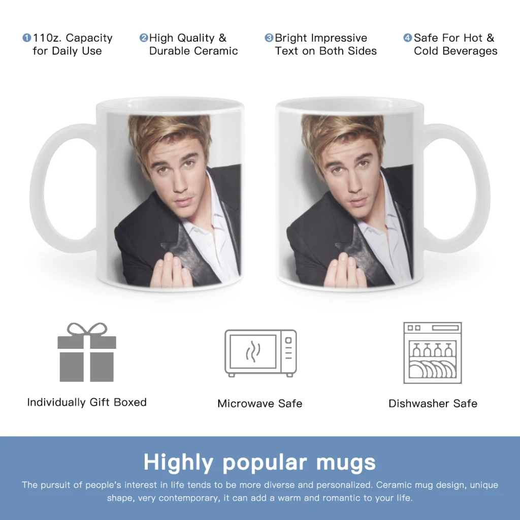 Custom-Justin-Bieber-Free shipping Coffee Cups Ceramic cups creative cups and cute mugs Personalized Gift Cup For Tea