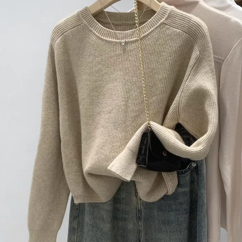 

Sweet Fresh All-match Street Casual Supple Solid Color Simplicity Refreshing Laziness Loose Women's Sweater Autumn Winter 2024