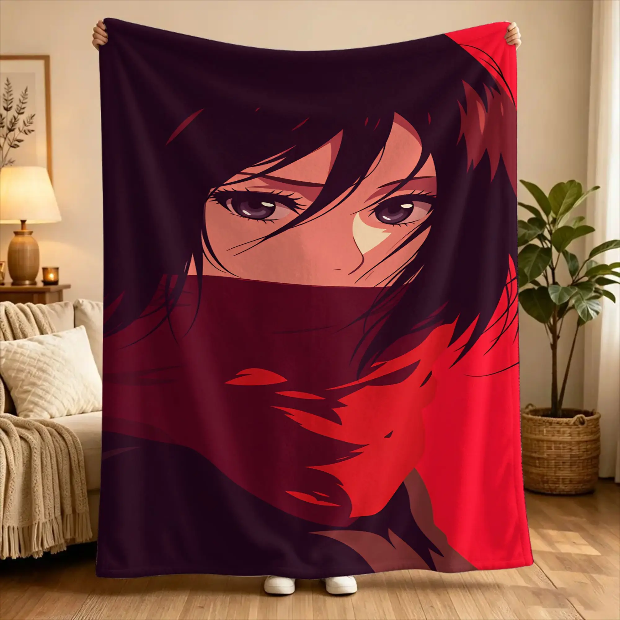 Warm Soft Blankets Travel Mikasa Ackerman  Throw Blanket  Flannel Bedspread For Couch Chair Sofa Bed Graphic Sofa Bed Cover