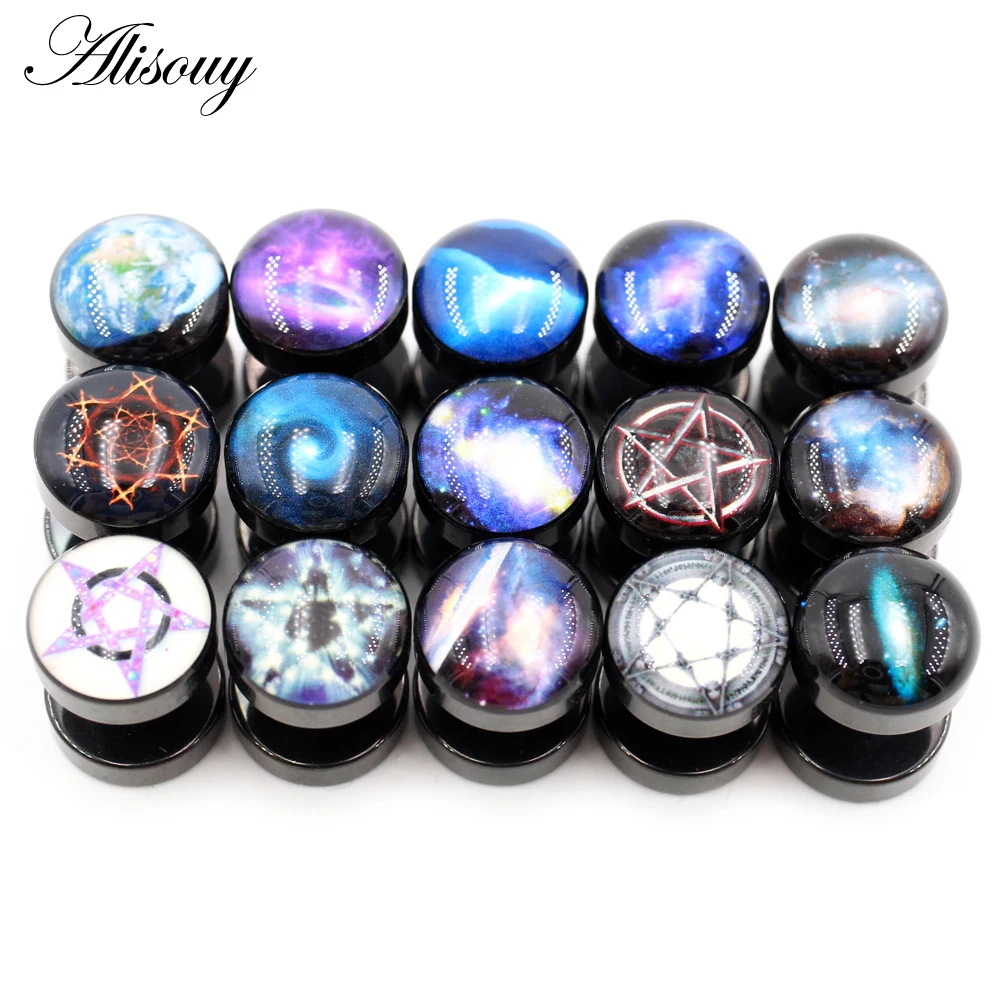 Alisouy 2pcs Earth Star Universe The Milky Way Stainless Steel Men Women Barbell Ear Stud Earring Tragus Helix Piercing Jewelry