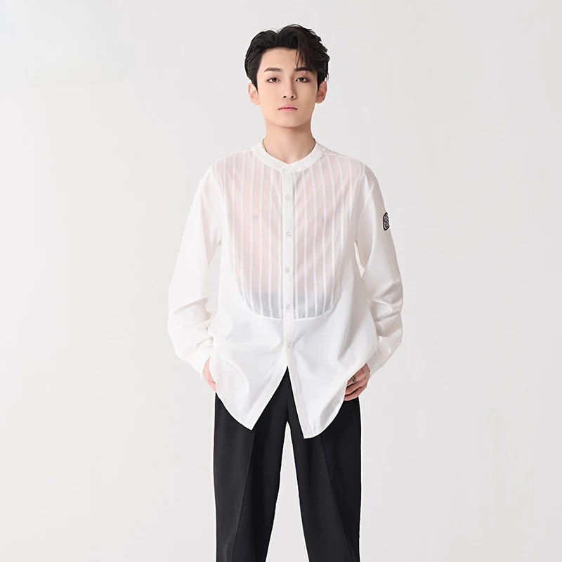 Maßgeschneiderte lateinamerikanische Gesellschaftstanzkleidung für Herren, hochwertiger professioneller Übungsanzug, langärmelige Oberteile, Performance-Kostüme