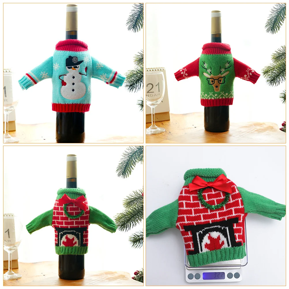 

3pcs Wine Bottle Bag Christmas Bottle Cover Xmas Santa Woven Holder For Home Decor Party Tools Kitchen Bar Accessories