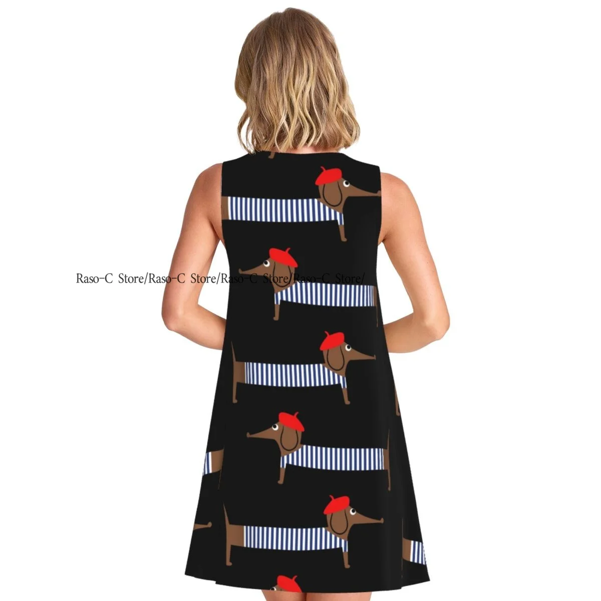 Damesjurk Zomer Casual T-shirt Jurken Strand Cover-up Cartoon Parijse Teckel Tankjurk