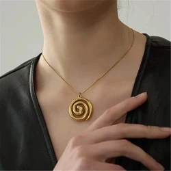Vintage 18K Gold Plated Stainless Steel Swirl Pendant Necklace For Women Fashion Party Gift