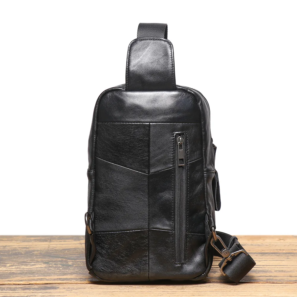 Men's Genuine Leather Chest Bag Head Layer Cowhide Casual Travel Crossbody Bag Large Capacity Single Shoulder Bag