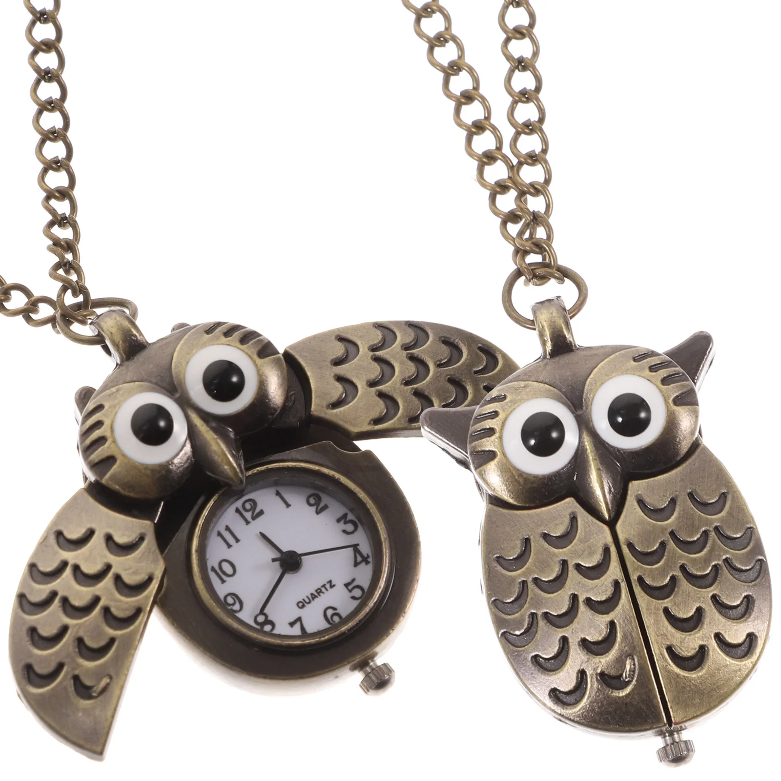 2 قطع ريترو البومة ساعة الجيب الكوارتز سبيكة خمر شنقا قلادة الأزياء الديكور هدية فريدة خمر البومة ساعة الجيب #3