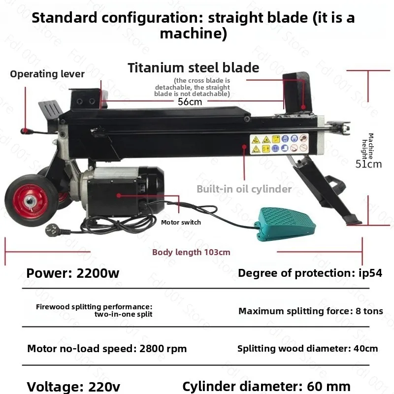 Electric Hydraulic Wood Splitting Machine 8T Firewood Splitter For Household Rural Use