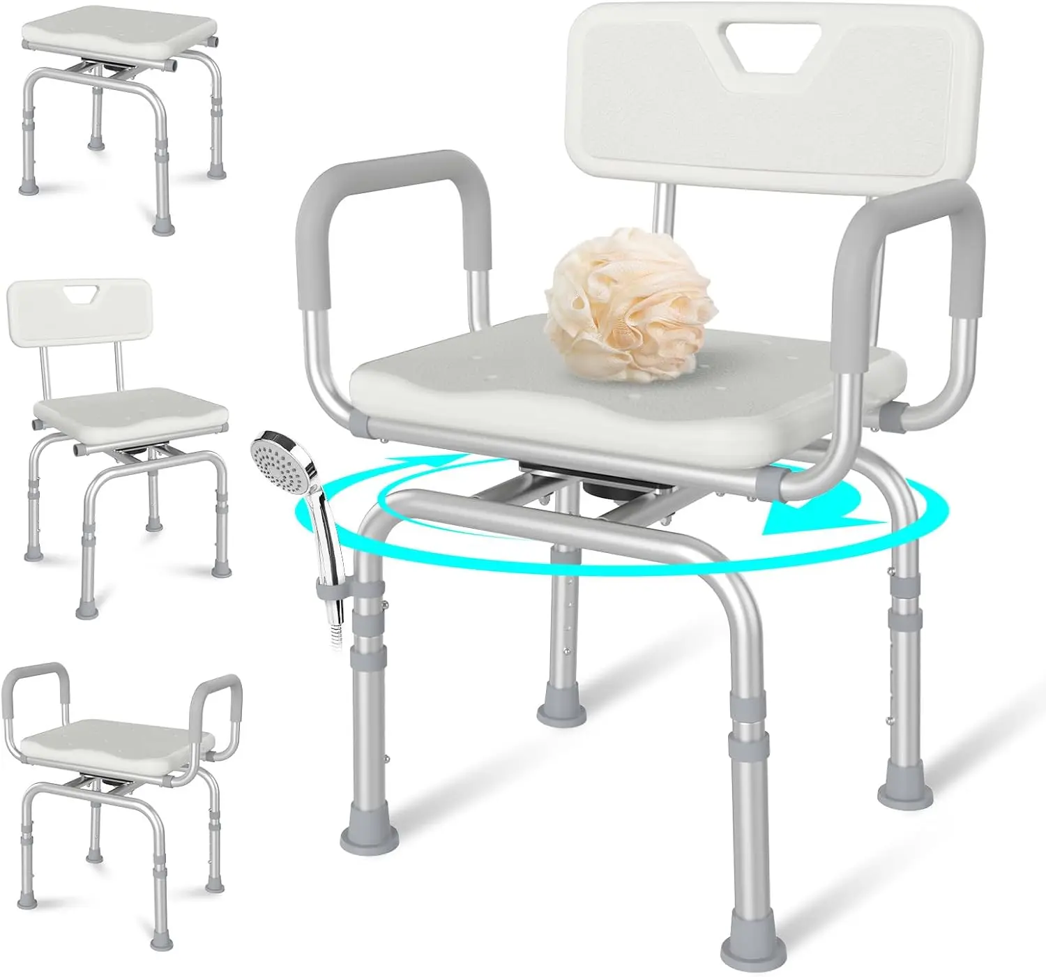

Adjustable 360 Swivel Shower Chair with Back and Arms, Heavy Duty 400lbs for Elderly Disabled Bariatric Pregnant, Tub Seat