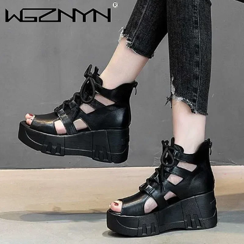 NEW Fish Mouth High Quality Soft PU Leather Summer Roman Shoes Women Sandals Platform Heighten Shoe Wedges Sandals open toe shoe