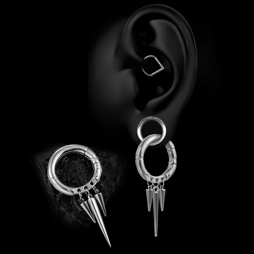 Giga 1/2Pcs 5.5MM Punk Ear Weights Hanger with Dangle Cone Stainless Steel For Ear Stretcher Guages Expander Piercing Jewelry
