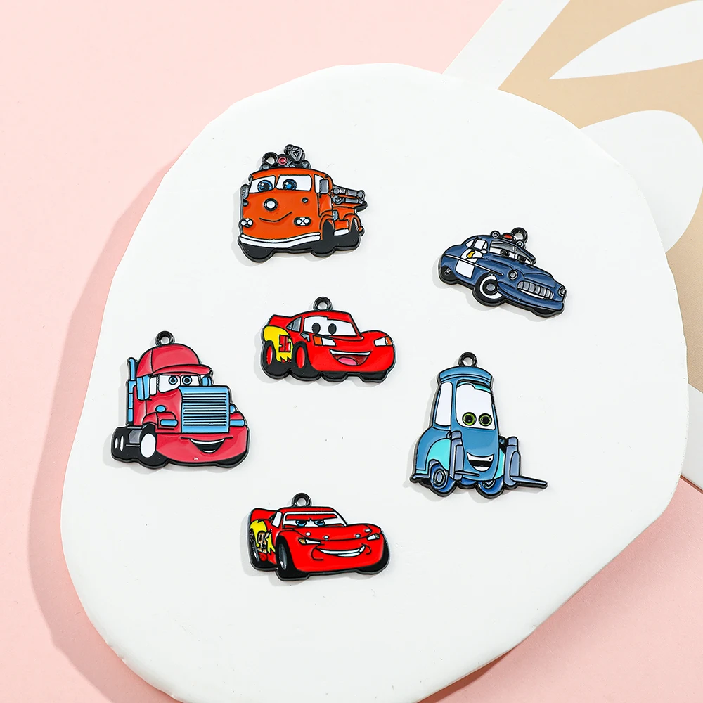 10Pcs/lot Cute Cartoon Race Car Figure Enamel Charms Pendant for DIY Women Earrings Jewelry Make Bracelet Keychain Accessory