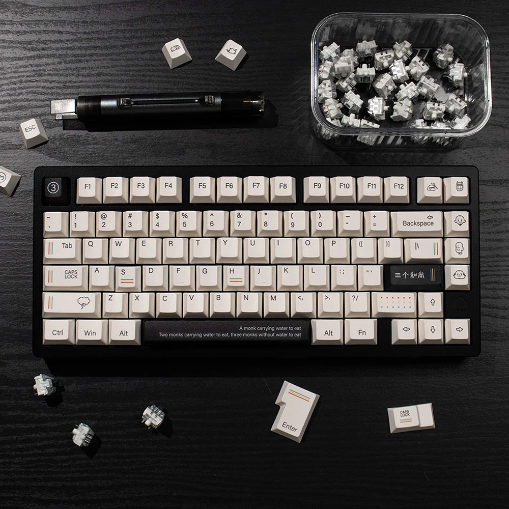 

140 keys PBT Keycaps Minimalist White Black Keycaps Cherry Profile Dye-Sublimate Keycaps For MX Switches Mechanical Keyboard