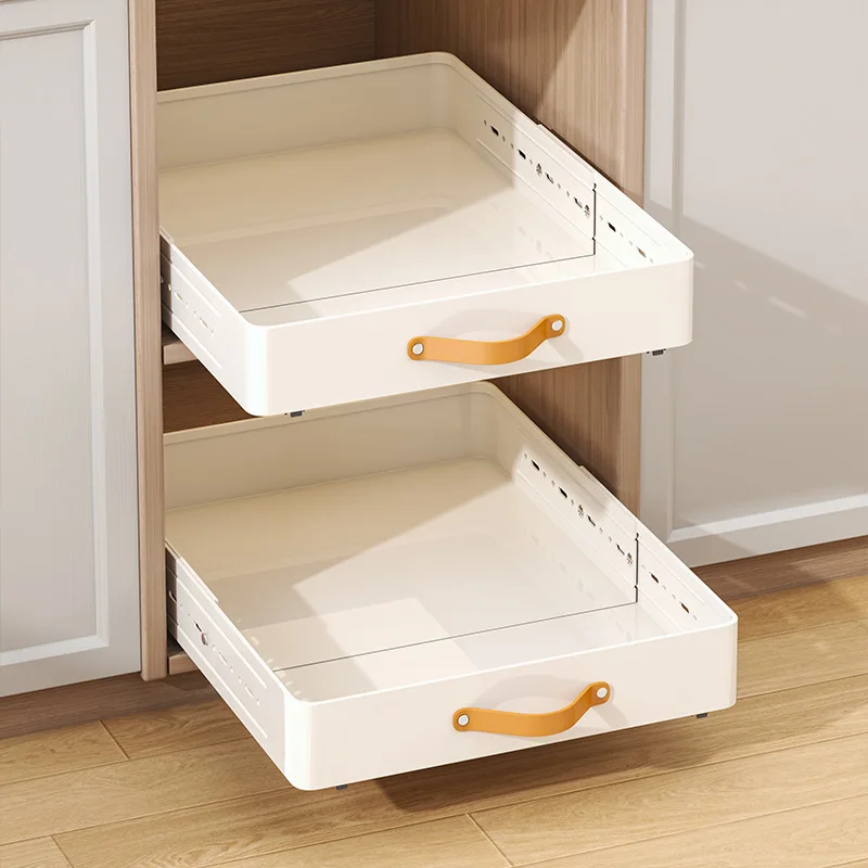 Scalable Kitchen Storage Shelf Cabinets Organizer Shelf with Slide Pull-out Drawer Type Storage Tray Spice Box Storage Rack
