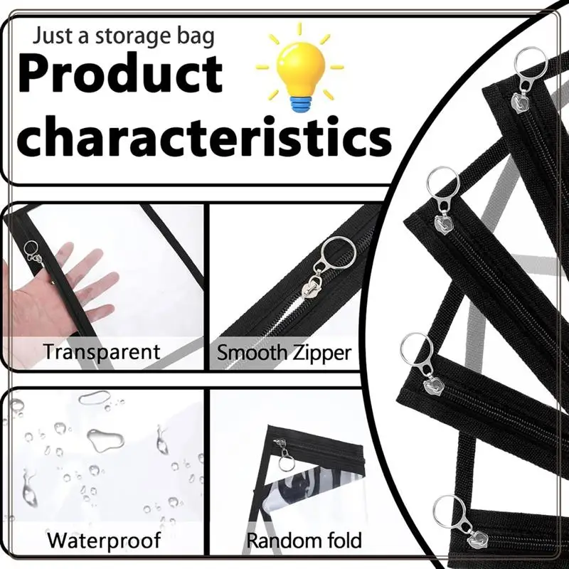 موثوقة-8 أكياس شفافة بسحاب PVC حقيبة مستحضرات التجميل المغلف تخزين أكياس بسحاب لتنظيم اللوازم المكتبية المنزلية، 8 سحاب شفاف با