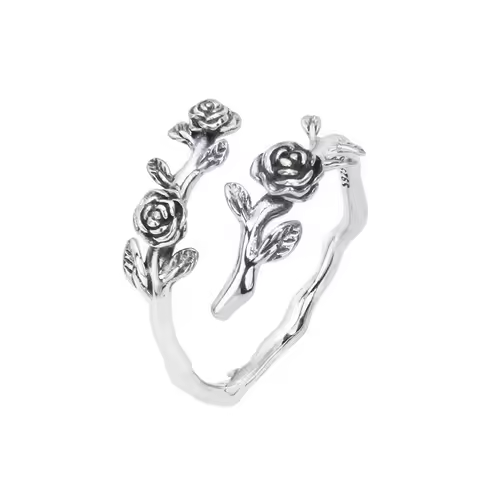 925 Sterling Silver Luxury Jewelry Roses Branch ​Adjustable Rings For Women Dating Ring Beautiful Elegant Accessories Jewellery