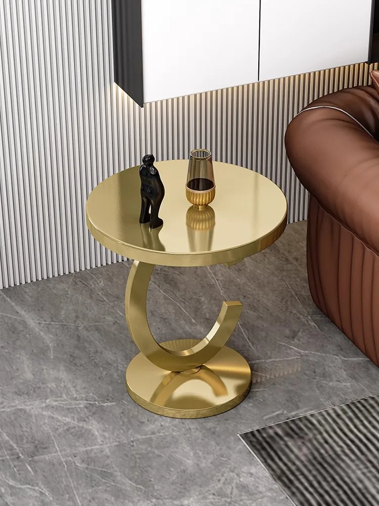 Stainless Steel Brushed Small Coffee Table, Light Luxury Corner Table, Living Room Side Table