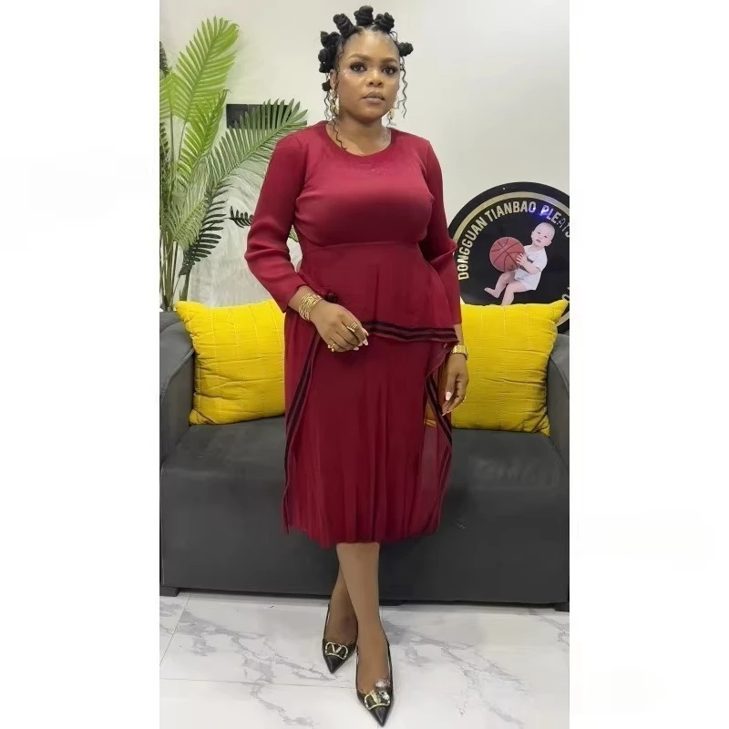 

Miyake Folds Wholesale New Solid Color Splicing You Think Mesh Loose Long Dresses Women's Clothing 2025 Summer New