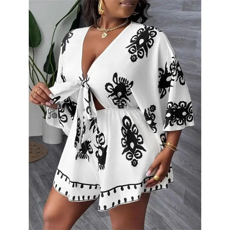 

Женский комбинезон Wmstar больших размеров с принтом, укороченный, без подкладки, средней длины, без чашечек для груди