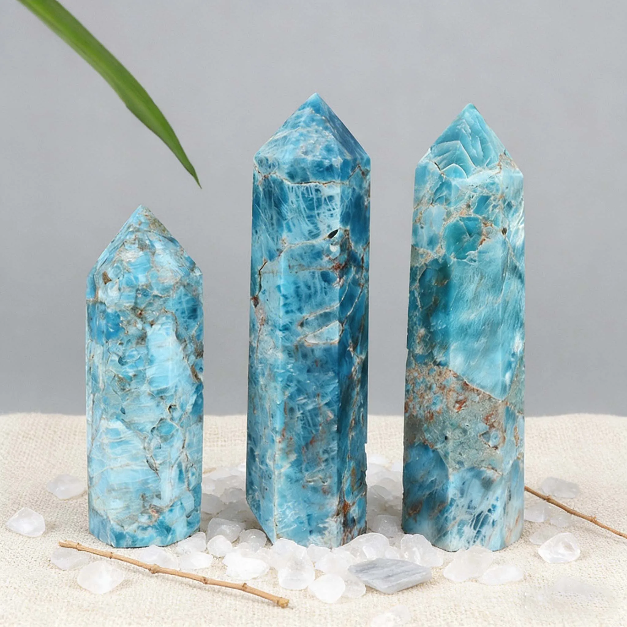 Fluorescent Vein Mysterium Apatite Crystal Tower Cornflower Blue Raw Unique Weak Fluorescence Smooth Collectible Niche Luxury