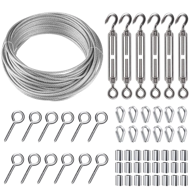 

HOT SALE 50M Garden Wire Cable Railing Kit Fence Railing Kit, Wire Rope Cable, Vine Eye Screw,Wire Tensioner Strainer