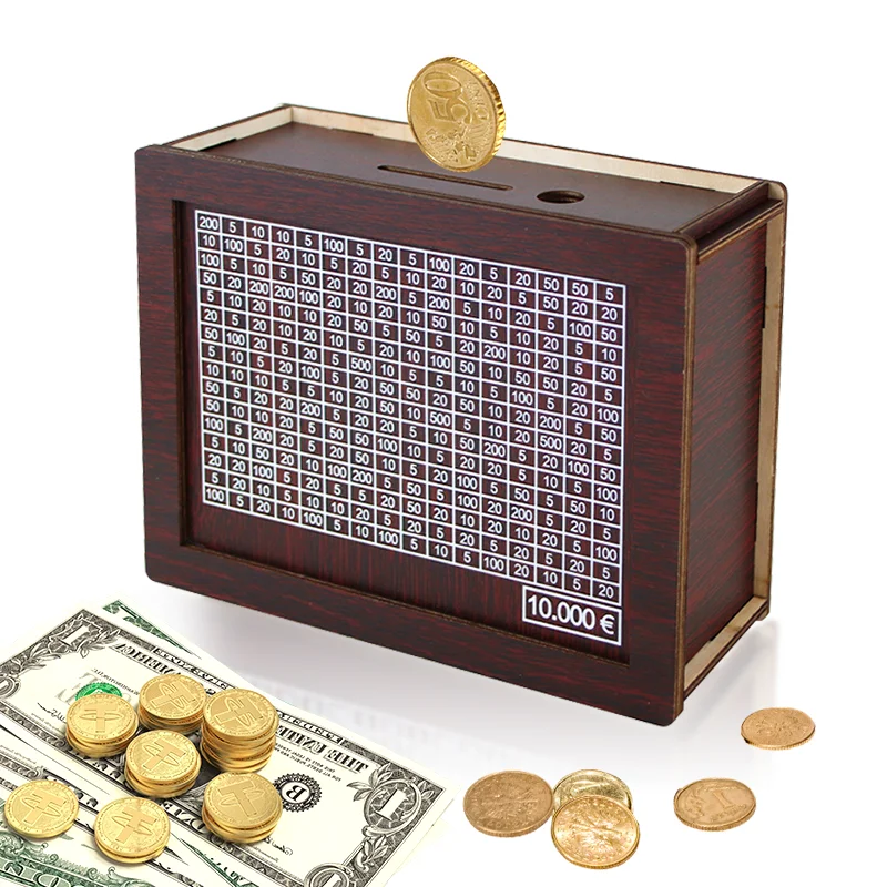 Hucha japonesa de madera con portería de ahorro y cajas de números, monedero reutilizable de 1000/2000/3000/5000/10000 euros