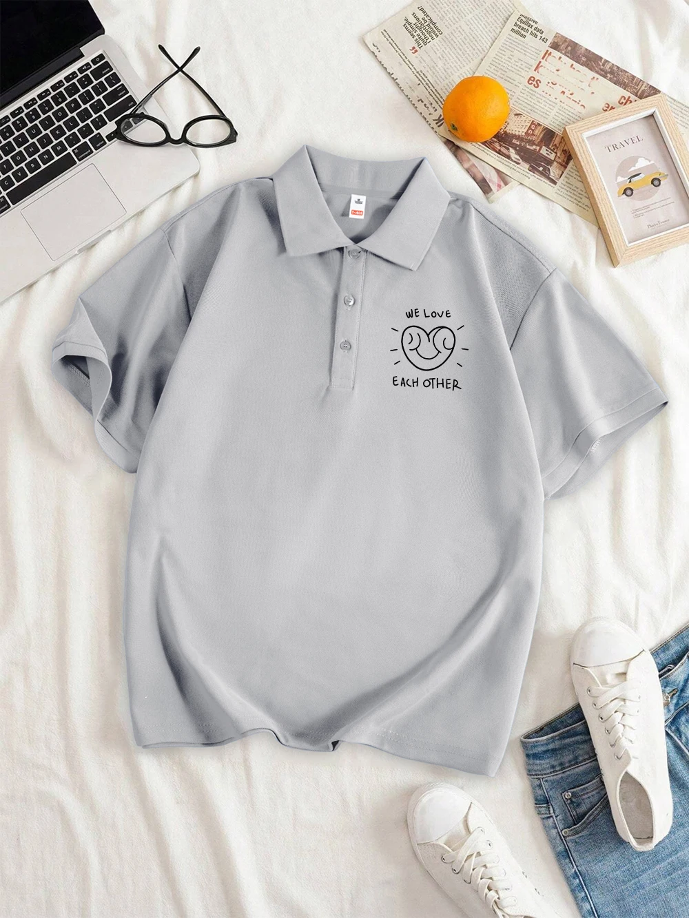 We Love Each Other Polo con stampa Donna Estate Comodo Traspirante Morbido Revers Top All-Match Abbigliamento casual da donna