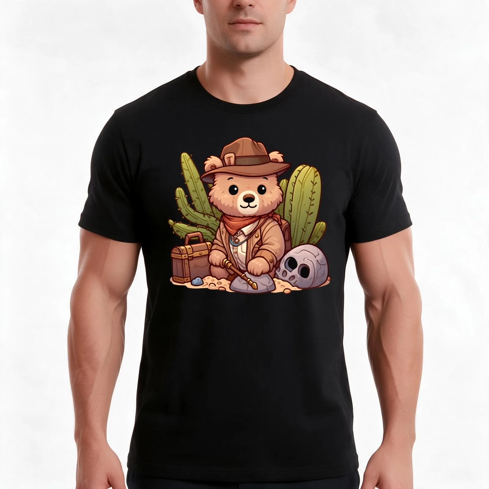Cute Archaeologist Bear Men T Shirt funny t shirts cotton