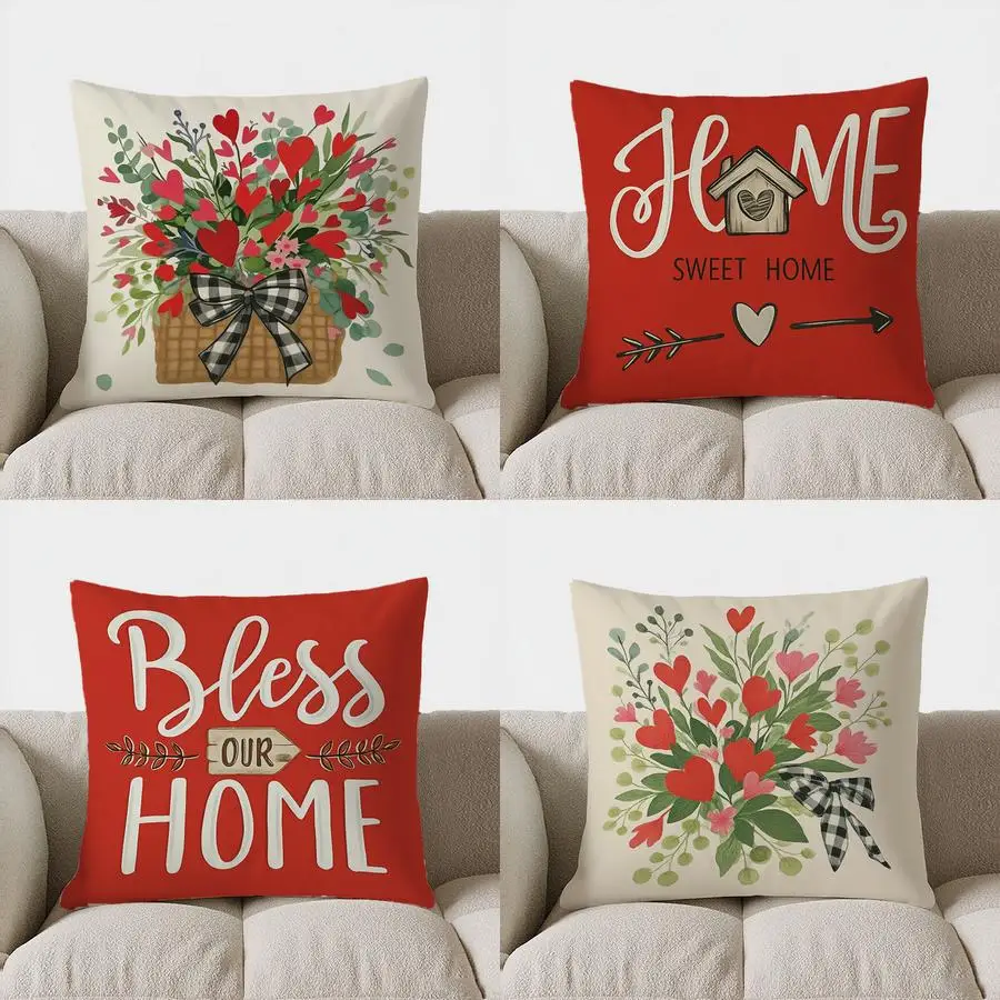 

Домашний декор в форме сердца с цветами в плетеной корзине, наволочка с узором, подходит для дивана, спальни, автомобиля, наволочка