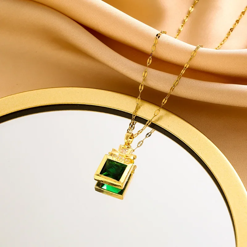 Женское 2021, молодой роскошный стиль, изумрудный циркон, медь, кулон с микроинкрустацией, цепочка на ключицу, вакуумное ожерелье