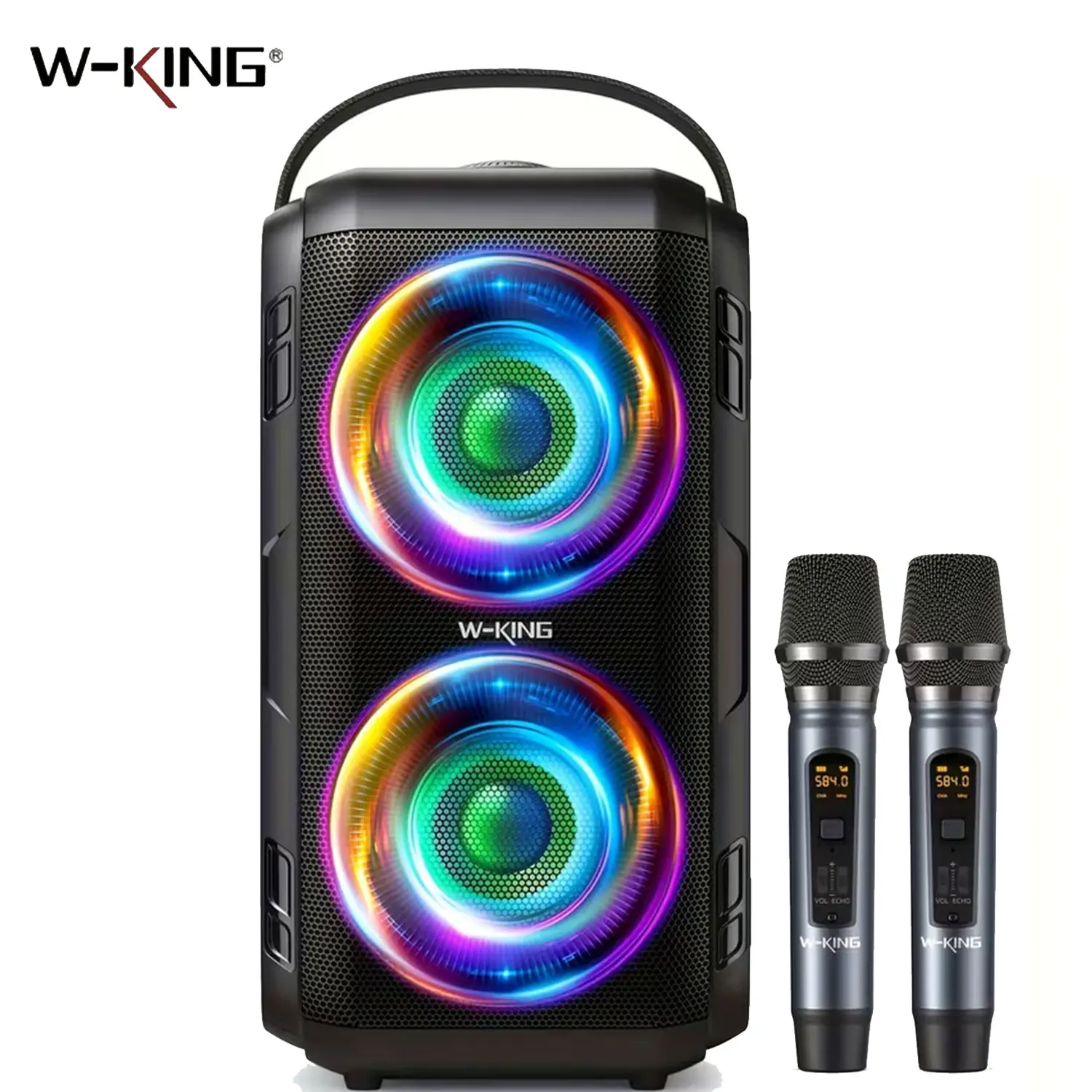 Caixa de Som Bluetooth W-KING T9-2 80W RMS 180W Pico com 2 Microfones Sem Fio 105dB Baixo Profundo Karaoke Portátil