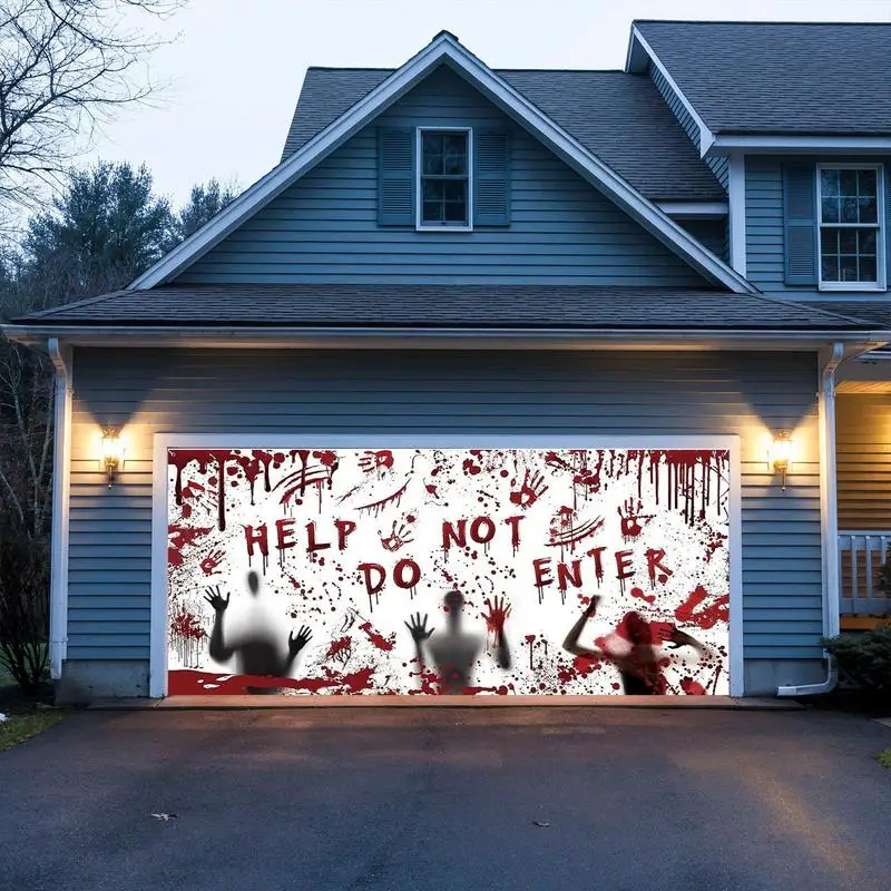 Halloween Garage Banner 13x6 Inches Halloween Decorations Garage Door Banner Spooky Creepy Photography Background Hanging Cloth