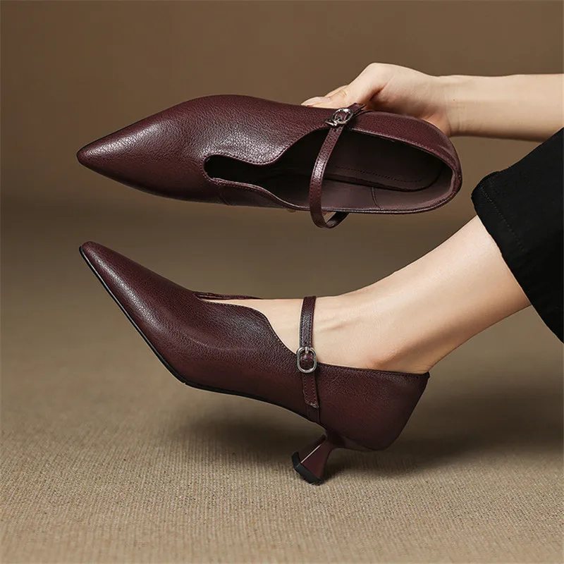 

New Spring/summer Sheepskin Women Shoes Pointed Toe Shoes for Women Fashion Retro High Heels Mary Janes Shoes Handmade Female