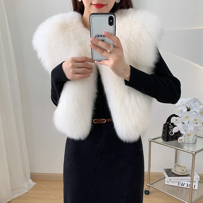 

2024 Autumn/Winter New Full Skin Fox Fur Grass Vest Short Korean Fashion Warm Haining Fur Tank Top