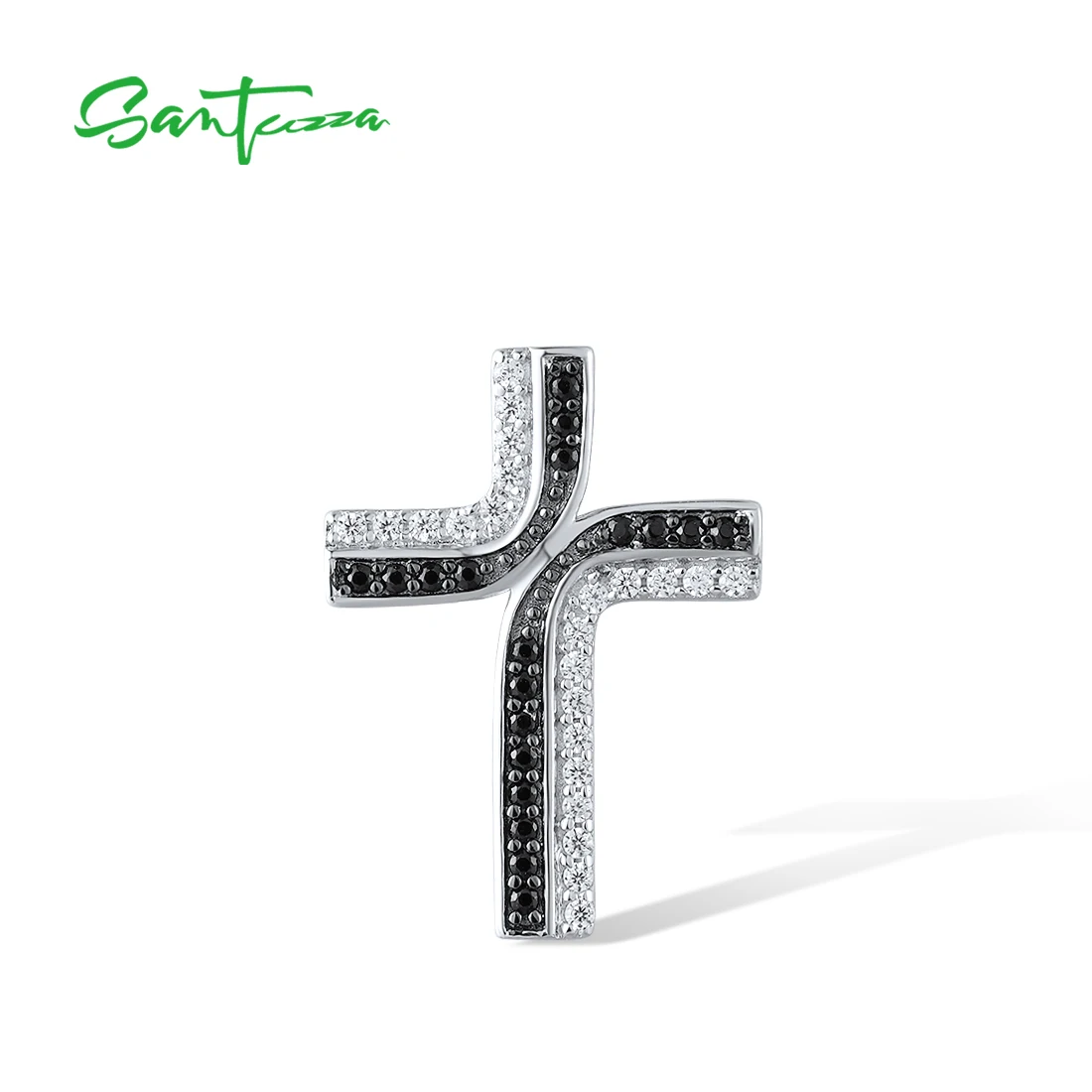 

SANTUZZA Real 925 Sterling Silver Pendant For Women Classic Cross Sparkling Black Spinel & White CZ Birthday Gifts Fine Jewelry