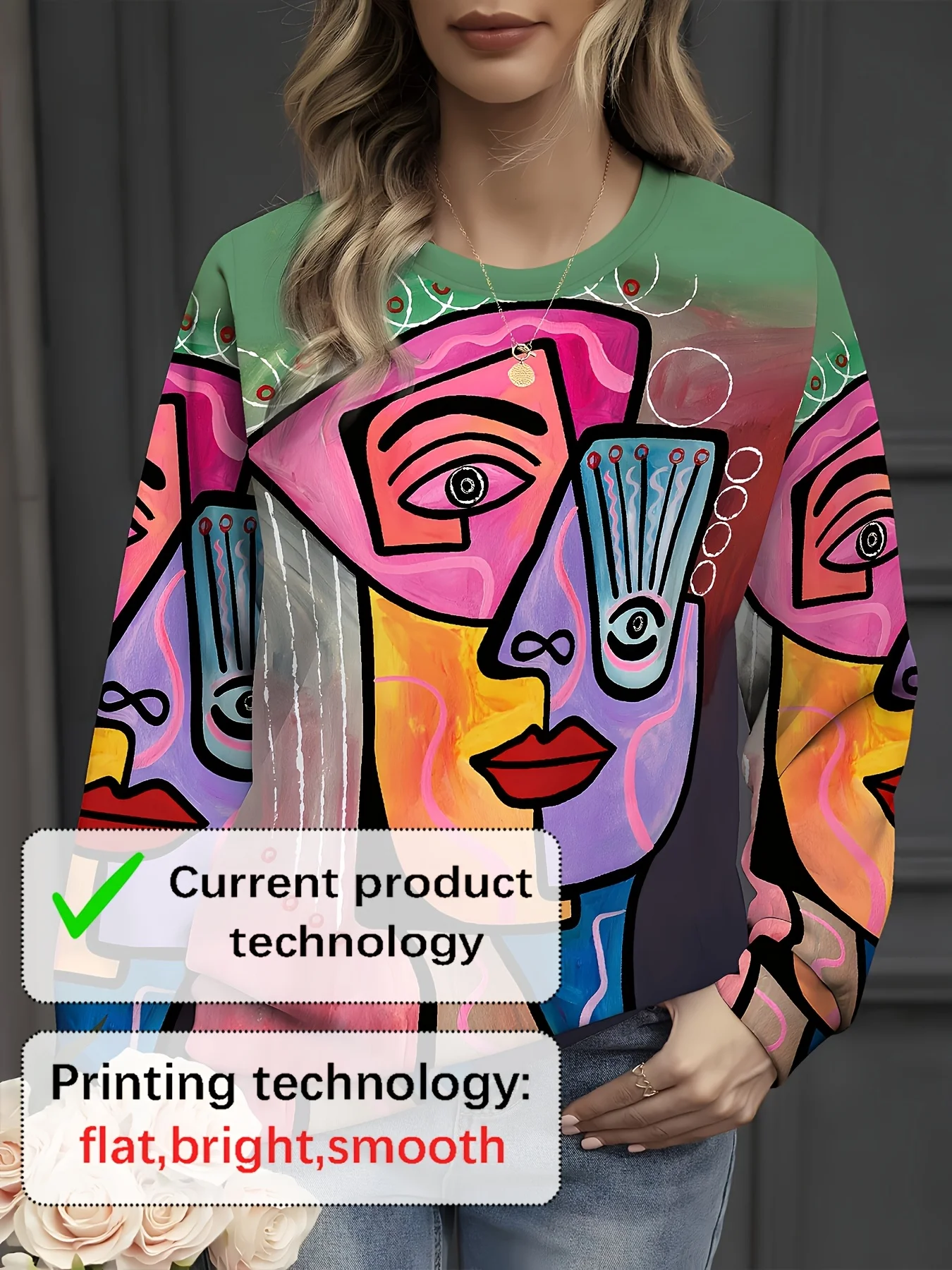 

Толстовка-пуловер с абстрактным принтом, повседневная толстовка с круглым вырезом и длинными рукавами на осень и зиму, женская одежда, женская одежда