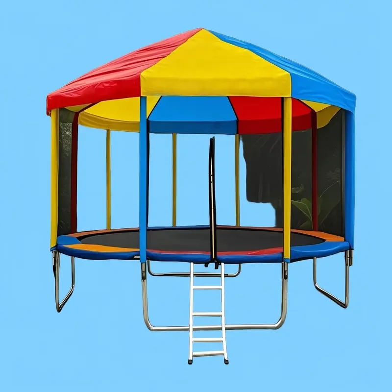 Colorful Polypropylene Unisex Kids Round Trampoline 14ft Outdoor Eco-Friendly Durable Weather-Resistant Safe Protective Net