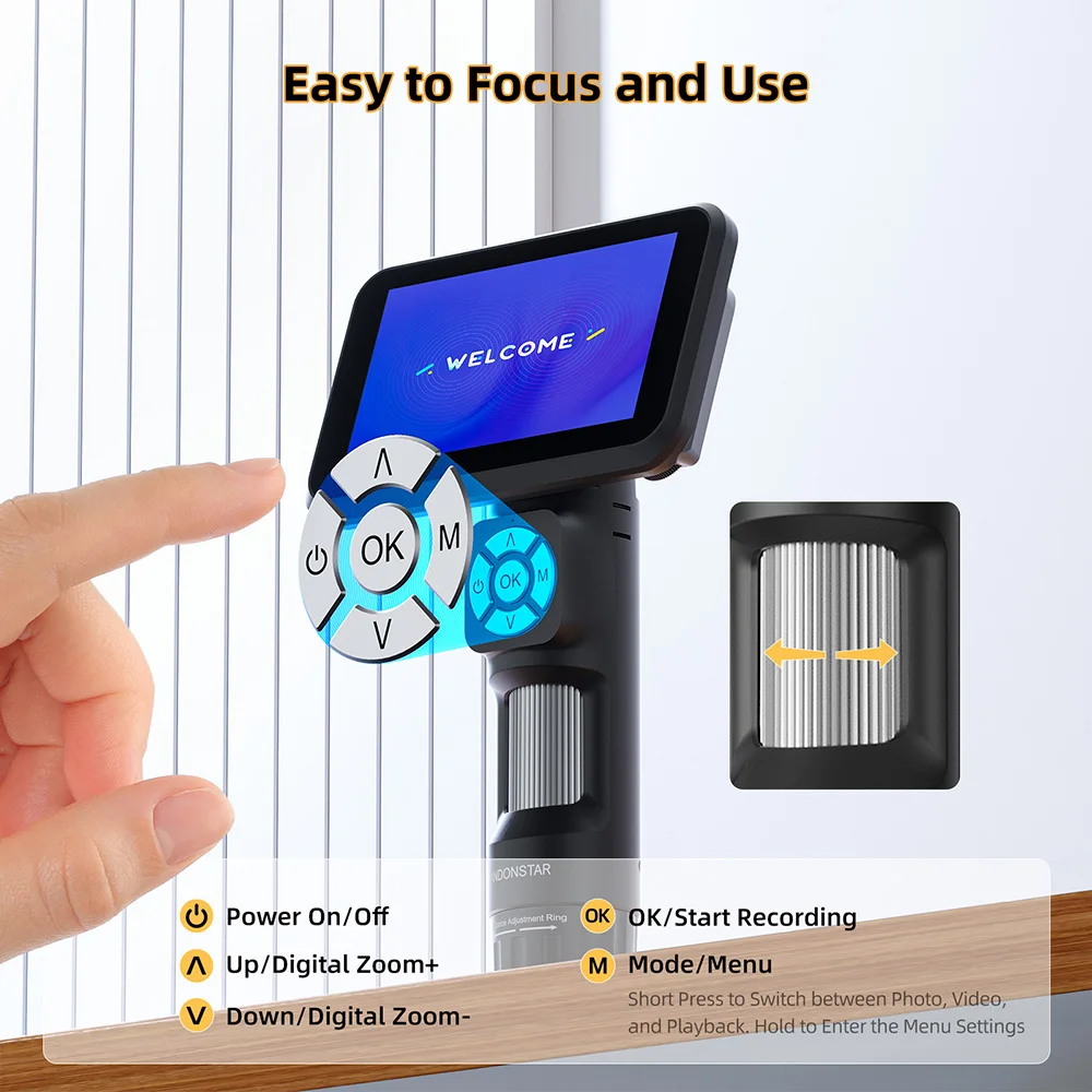 Andonstar AD115 USB Digital Microscope Handheld Magnifier 12MP Microscope Camera with 8 LED Lights for Electronics PCB Soldering